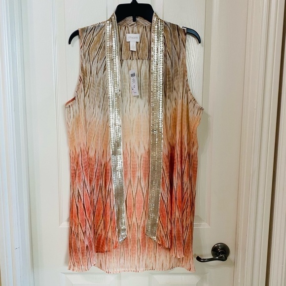 Chico’s Sheer Embellished Python Print Vest in Calliandra Pink Womens Size Large - Picture 5 of 13